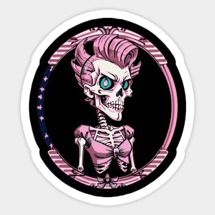 Funny Pink Retro Rockabilly Skeleton Sticker